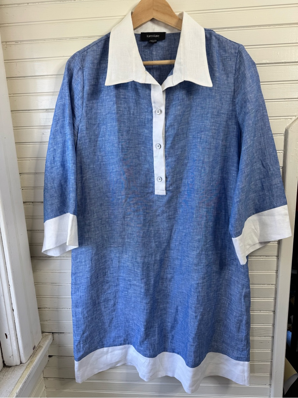 Karen Kane Blue and White Polo-Style Linen Dress